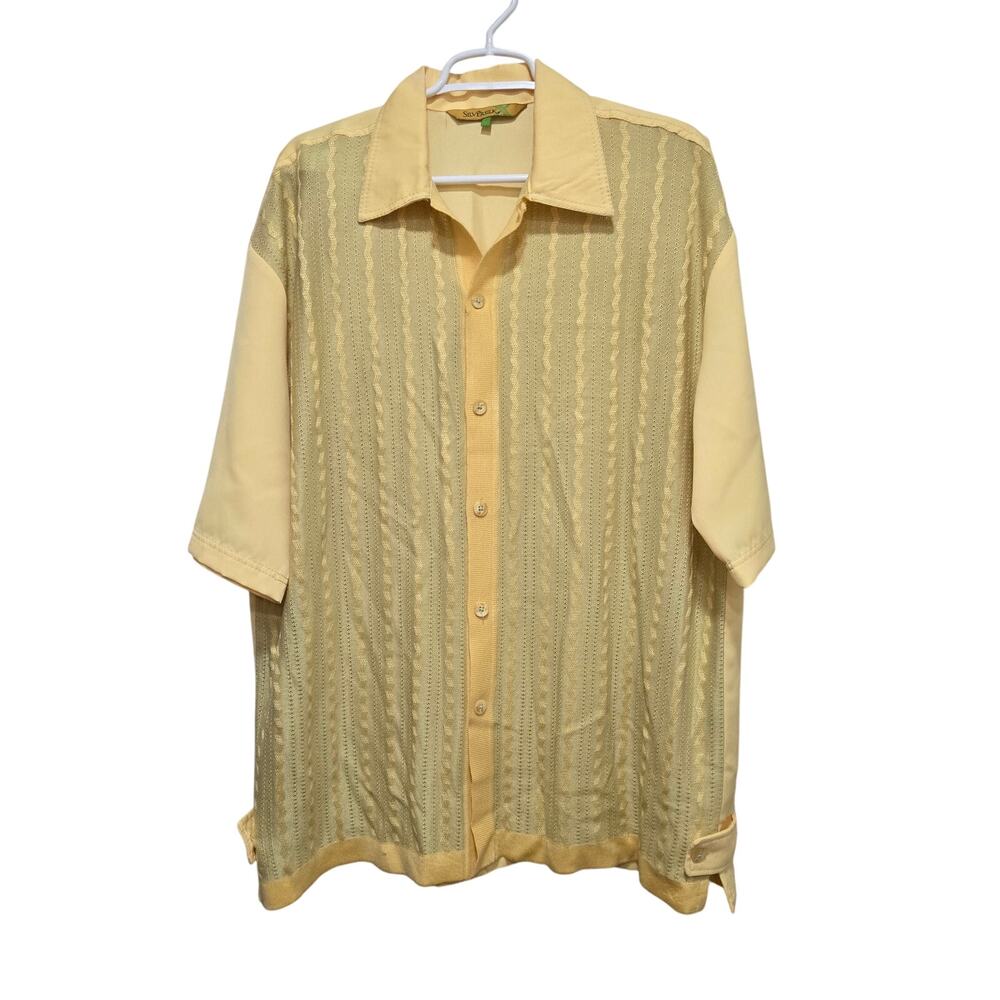 Silversilk Yellow Textured Knit Silk Blend Button Front Shirt Size L